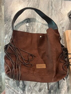 Wrangler Dark Brown Suede Fringe Shoulder Bag